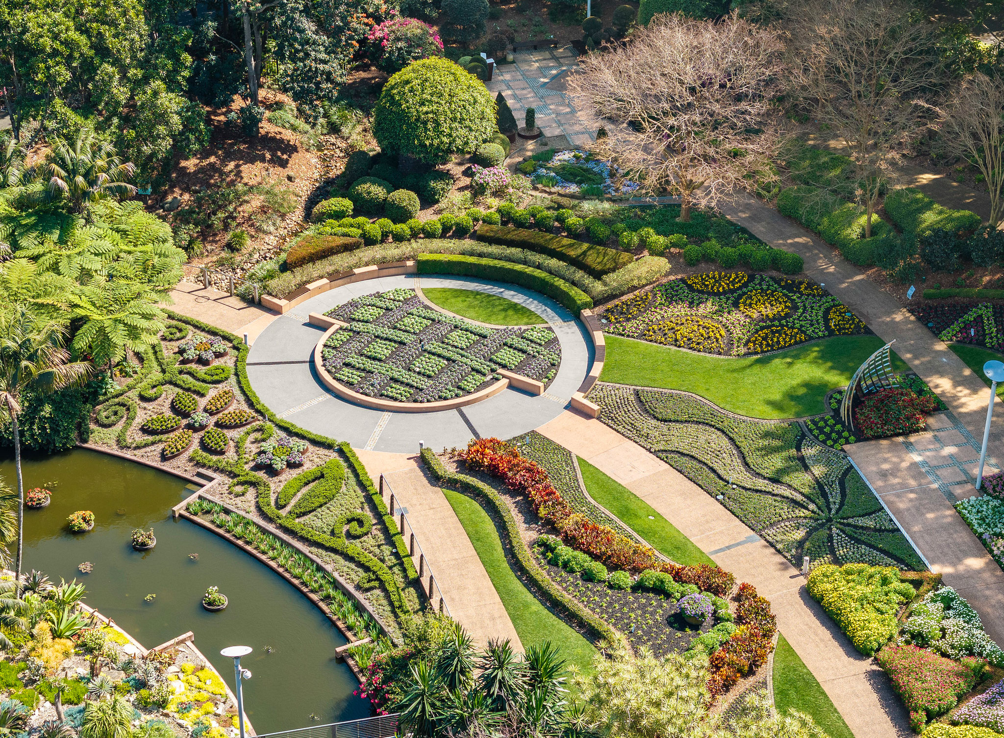 Various colourful planted garden beds in the Spectacle Garden